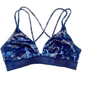 PINK Victoria’s Secret Blue Velvet Criss Cross Back Bra Size large